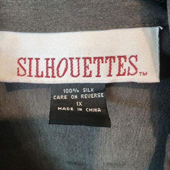 Silhouettes 100% Silk Button Down Tunic Top Sz 1X Minimalist Collar Long Sleeve - Picture 4 of 7